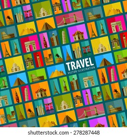 countries of the world. set of elements - the statue of liberty, Taj Mahal, tower bridge, Eiffel tower, big Ben, pyramid, Colosseum,  leaning tower, Kremlin, great wall of China and other