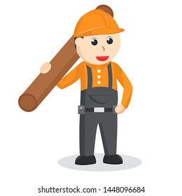 Countruction Worker Carrying Block Of Wood illustration