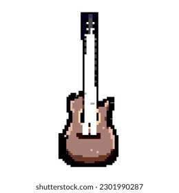 country acoustic guitar game pixel art retro vector. bit music instrument, musician rock country acoustic guitar. old vintage illustration