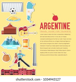 Country Argentina travel vacation guide of goods, places and features. Set of architecture, fashion, people, items or nature background concept. Infographic template