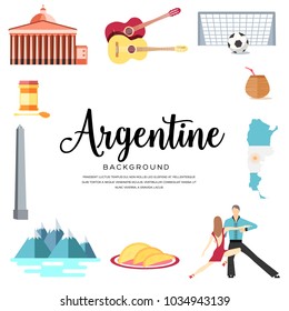 Country Argentina travel vacation guide of goods, places and features. Set of architecture, fashion, people, items or nature background concept. Infographic template design for web and mobile