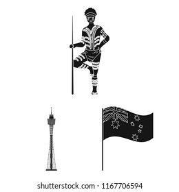 Country Australia black icons in set collection for design.Travel and attractions vector symbol stock web illustration.