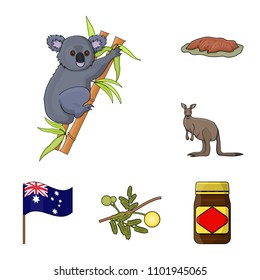 Country Australia cartoon icons in set collection for design.Travel and attractions vector symbol stock web illustration.