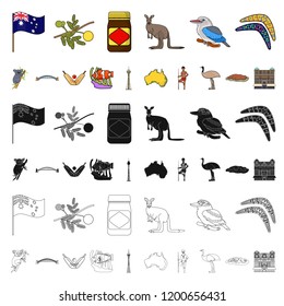 Country Australia cartoon icons in set collection for design.Travel and attractions vector symbol stock web illustration.