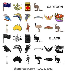 Country Australia cartoon icons in set collection for design.Travel and attractions vector symbol stock web illustration.