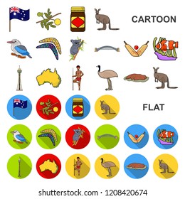 Country Australia cartoon icons in set collection for design.Travel and attractions vector symbol stock web illustration.