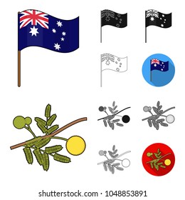 Country Australia cartoon,black,flat,monochrome,outline icons in set collection for design.Travel and attractions vector symbol stock web illustration.