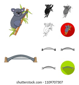 Country Australia cartoon,black,flat,monochrome,outline icons in set collection for design.Travel and attractions vector symbol stock web illustration.