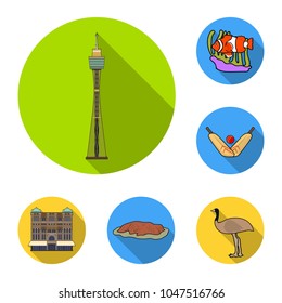 Country Australia flat icons in set collection for design.Travel and attractions vector symbol stock web illustration.