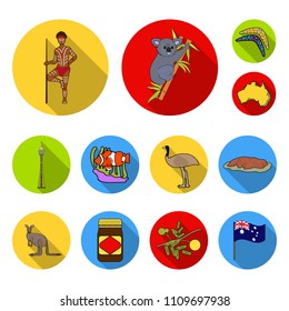 Country Australia flat icons in set collection for design.Travel and attractions vector symbol stock web illustration.