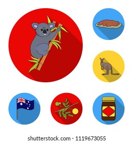 Country Australia flat icons in set collection for design.Travel and attractions vector symbol stock web illustration.