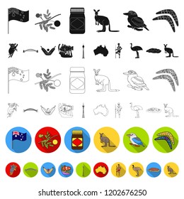 Country Australia flat icons in set collection for design.Travel and attractions vector symbol stock web illustration.