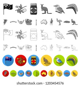 Country Australia flat icons in set collection for design.Travel and attractions vector symbol stock web illustration.