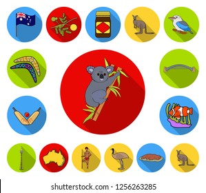 Country Australia flat icons in set collection for design.Travel and attractions vector symbol stock web illustration.
