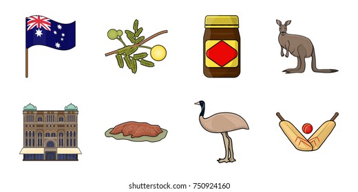 Country Australia icons in set collection for design.Travel and attractions vector symbol stock  illustration.