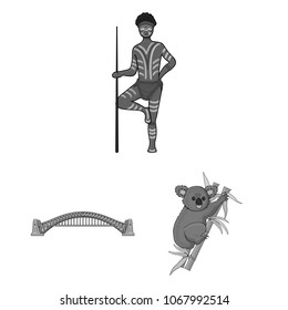 Country Australia monochrome icons in set collection for design.Travel and attractions vector symbol stock web illustration.