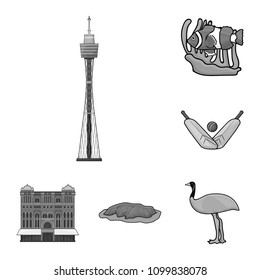 Country Australia monochrome icons in set collection for design.Travel and attractions vector symbol stock web illustration.