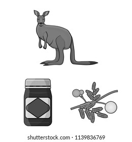 Country Australia monochrome icons in set collection for design.Travel and attractions vector symbol stock web illustration.