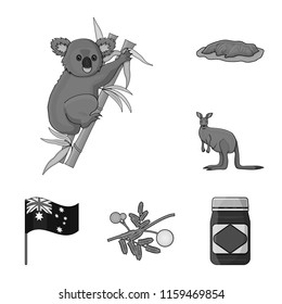 Country Australia monochrome icons in set collection for design.Travel and attractions vector symbol stock web illustration.