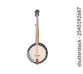 country banjo cartoon. appalachian twang, fretboard tuning, resonator clawhammer country banjo sign. isolated symbol vector illustration