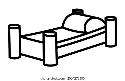 Country bed Doodle Vektor Symbol. Comic, handgezeichnet, Umriss.