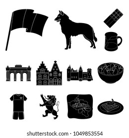Country Belgium black icons in set collection for design.Travel and attractions Belgium vector symbol stock web illustration.