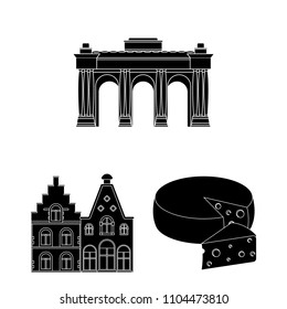 Country Belgium black icons in set collection for design.Travel and attractions Belgium vector symbol stock web illustration.