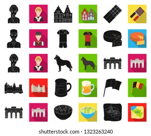 Country Belgium black,flat icons in set collection for design.Travel and attractions Belgium vector symbol stock web illustration.