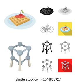 Country Belgium cartoon,black,flat,monochrome,outline icons in set collection for design.Travel and attractions Belgium vector symbol stock web illustration.