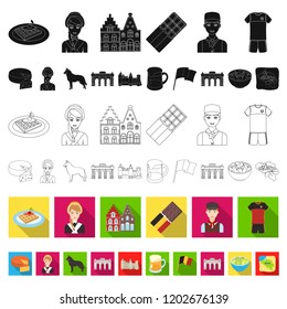 Country Belgium flat icons in set collection for design.Travel and attractions Belgium vector symbol stock web illustration.
