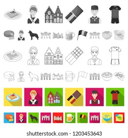 Country Belgium flat icons in set collection for design.Travel and attractions Belgium vector symbol stock web illustration.