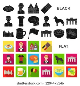 Country Belgium flat icons in set collection for design.Travel and attractions Belgium vector symbol stock web illustration.