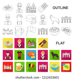 Country Belgium flat icons in set collection for design.Travel and attractions Belgium vector symbol stock web illustration.