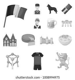 Country Belgium monochrome icons in set collection for design.Travel and attractions Belgium vector symbol stock web illustration.