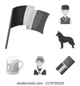 Country Belgium monochrome icons in set collection for design.Travel and attractions Belgium vector symbol stock web illustration.