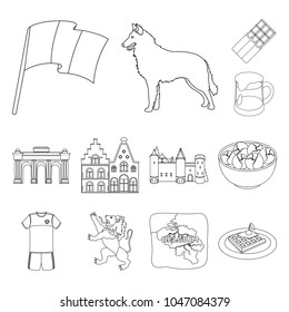 Country Belgium outline icons in set collection for design.Travel and attractions Belgium vector symbol stock web illustration.
