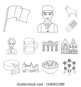 Country Belgium outline icons in set collection for design.Travel and attractions Belgium vector symbol stock web illustration.
