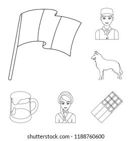 Country Belgium outline icons in set collection for design.Travel and attractions Belgium vector symbol stock web illustration.