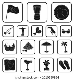 Country Brazil black icons in set collection for design. Travel and attractions Brazil vector symbol stock web illustration.