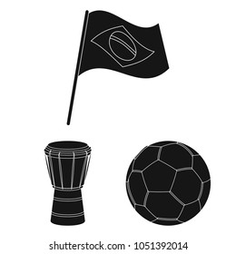 Country Brazil black icons in set collection for design. Travel and attractions Brazil vector symbol stock web illustration.