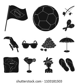 Country Brazil black icons in set collection for design. Travel and attractions Brazil vector symbol stock web illustration.