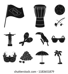 Country Brazil black icons in set collection for design. Travel and attractions Brazil vector symbol stock web illustration.