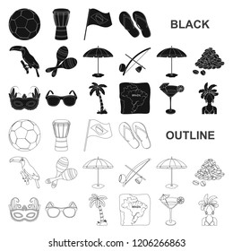 Country Brazil black icons in set collection for design. Travel and attractions Brazil vector symbol stock web illustration.