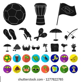 Country Brazil black,flat icons in set collection for design. Travel and attractions Brazil vector symbol stock web illustration.