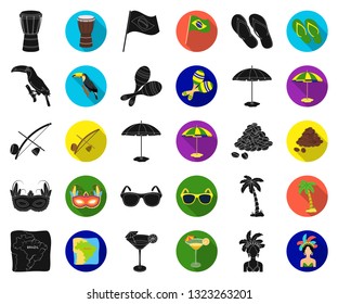 Country Brazil black,flat icons in set collection for design. Travel and attractions Brazil vector symbol stock web illustration.