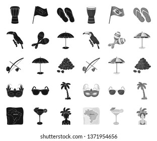Country Brazil black.mono icons in set collection for design. Travel and attractions Brazil vector symbol stock web illustration.