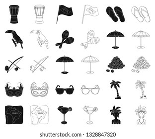 Country Brazil black,outline icons in set collection for design. Travel and attractions Brazil vector symbol stock web illustration.