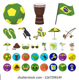 Country Brazil cartoon,flat icons in set collection for design. Travel and attractions Brazil vector symbol stock web illustration.