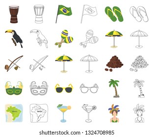 Country Brazil cartoon,outline icons in set collection for design. Travel and attractions Brazil vector symbol stock web illustration.