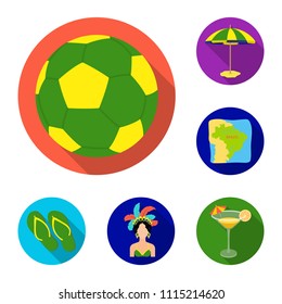 Country Brazil flat icons in set collection for design. Travel and attractions Brazil vector symbol stock web illustration.